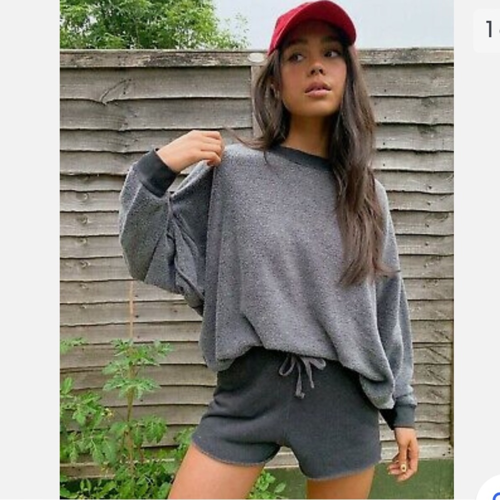 Free People Kelly Sweatshirt And Shorts Set Storm Gray - Picture 4 of 14